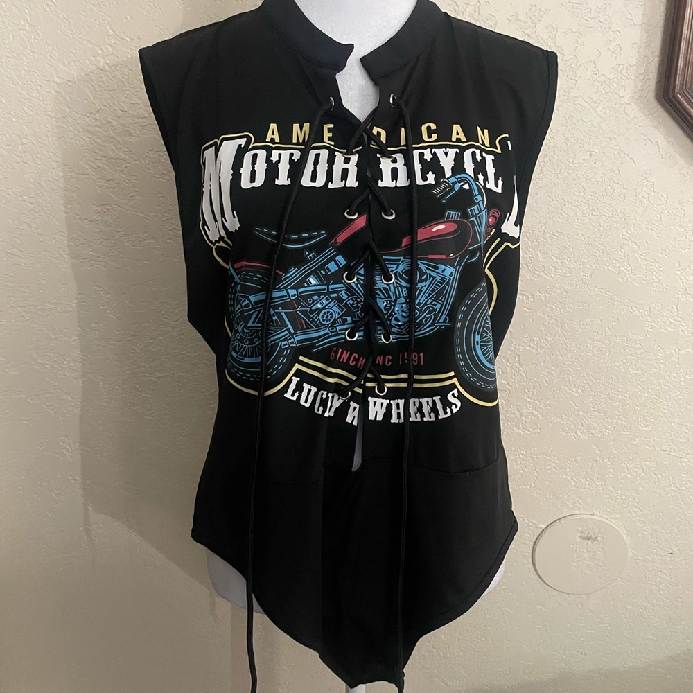 SHEIN Curve American Motorcycle lace up bodysuit NWOT